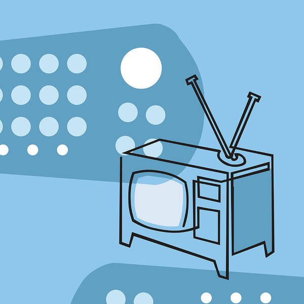 Antenna Poster featuring the drawing Blue Television Set by CSA Images