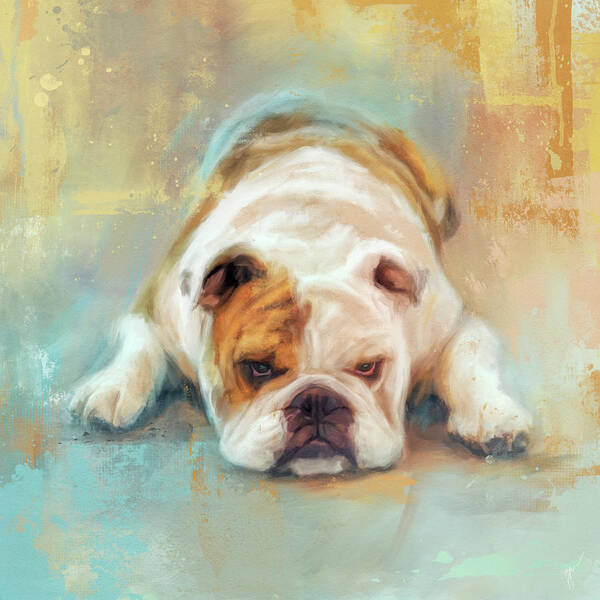 Colorful Poster featuring the painting Bulldog With The Blues by Jai Johnson