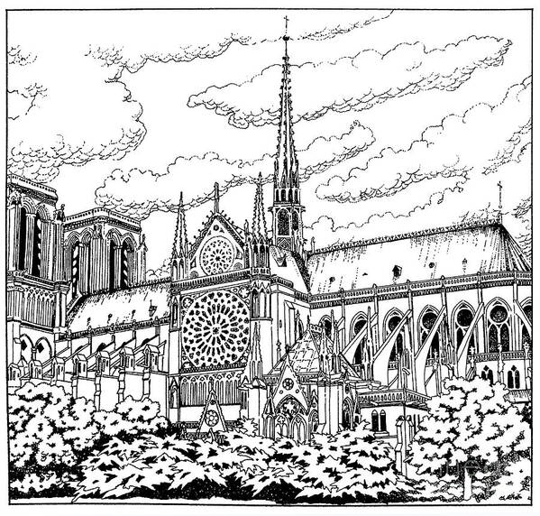 Cathedral Poster featuring the drawing Notre Dame de Paris- Our Lady of Paris by William Hart McNichols