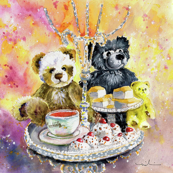 Teddy Poster featuring the painting Charlie Bears Hot Cross Bun And Dreamer by Miki De Goodaboom