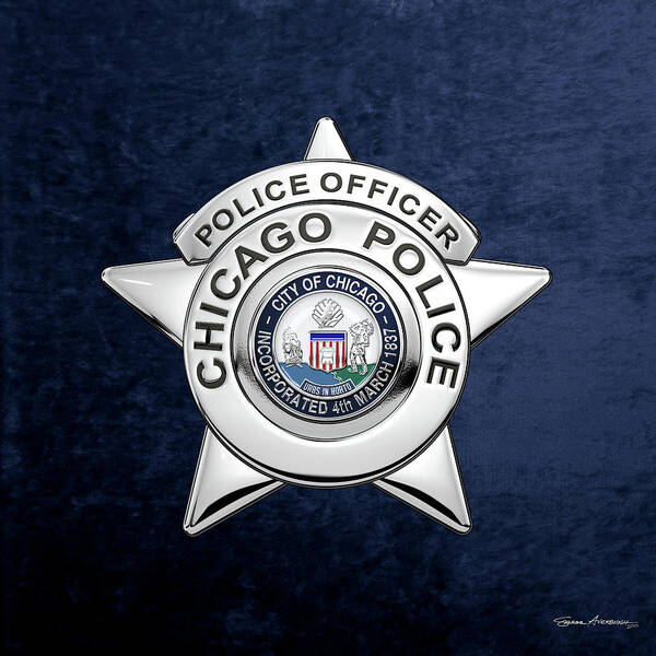  ‘law Enforcement Insignia & Heraldry’ Collection By Serge Averbukh Poster featuring the digital art Chicago Police Department Badge - C P D  Police Officer Star over Blue Velvet by Serge Averbukh