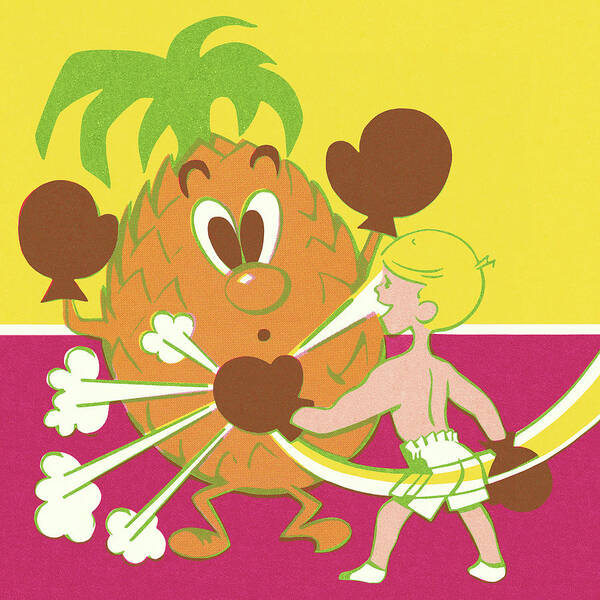 Bizarre Poster featuring the drawing Child Punching a Pineapple by CSA Images