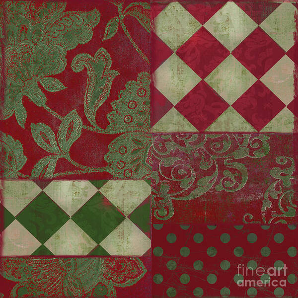 Christmas Poster featuring the painting Christmas Damask Patchwork I by Mindy Sommers