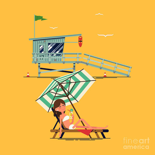Sunbathing Poster featuring the digital art Cool Vector Background On Summer Beach by Mascha Tace