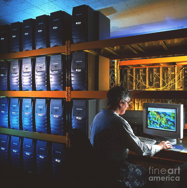 Computer Poster featuring the photograph Cosmology Supercomputer by Colin Cuthbert/science Photo Library