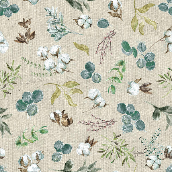 Beige Poster featuring the painting Cotton Bouquet Pattern Ia by Mary Urban