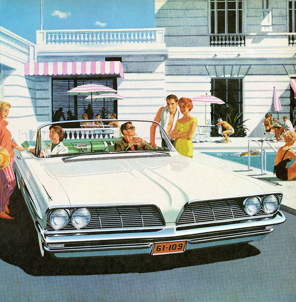 Architecture Poster featuring the drawing Couple in White Car by CSA Images