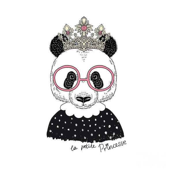 Fancy Poster featuring the digital art Cute Portrait Of Panda Princess Hand by Olga angelloz