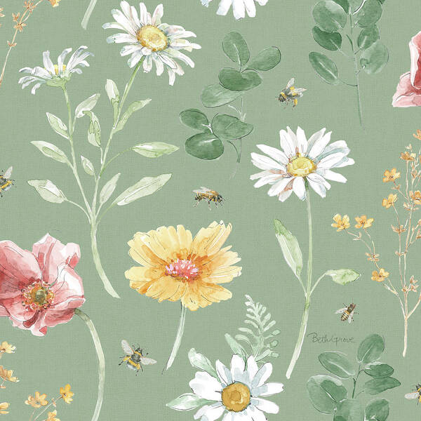 Bees Poster featuring the mixed media Daisy Days Pattern Ig by Beth Grove