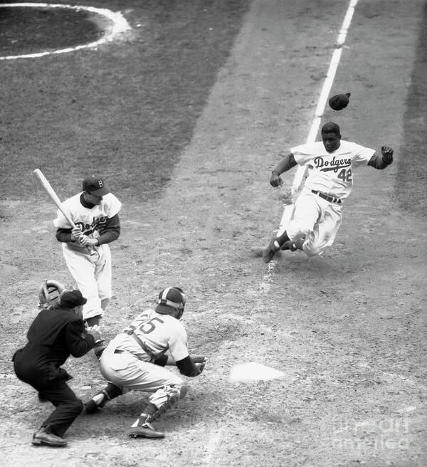 Dodger Jackie Robinson Stealing Home Poster