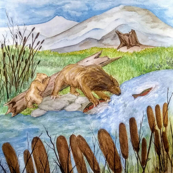 Nature Poster featuring the painting Fishing Bear by Vallee Johnson