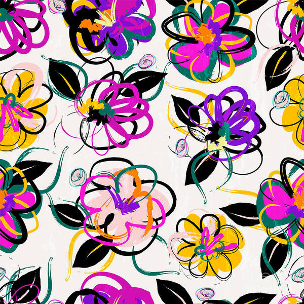 Delicate Poster featuring the digital art Floral Seamless Pattern Background by Kirsten Hinte