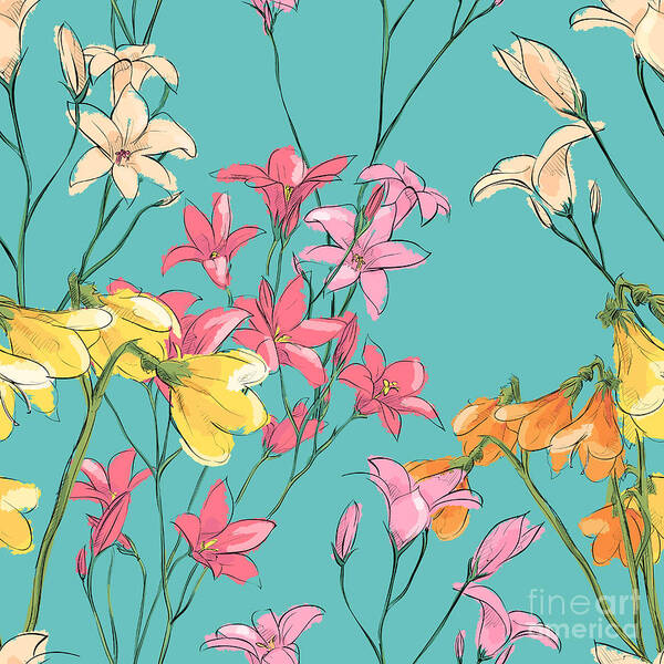 Gift Poster featuring the digital art Floral Seamless Pattern Sketch Style by R lion o