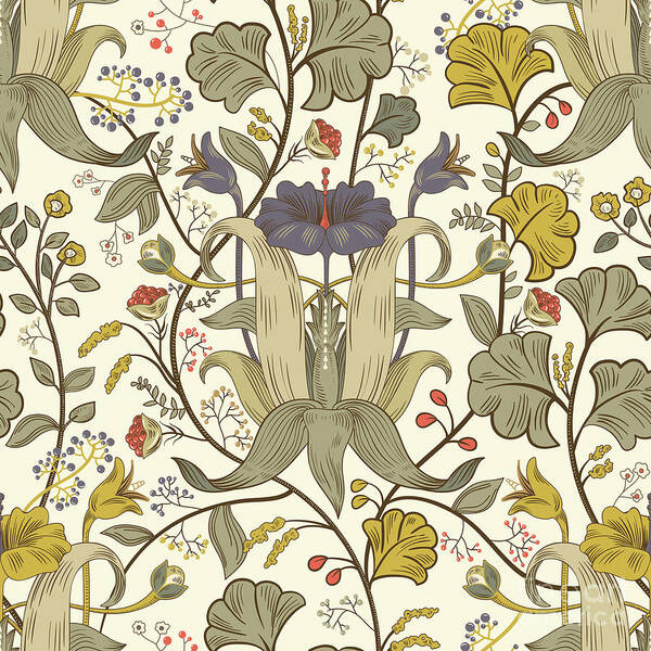 Petal Poster featuring the digital art Floral Vintage Seamless Pattern. Retro by Sunny lion