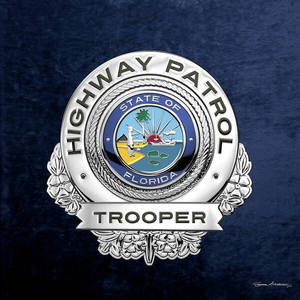  ‘law Enforcement Insignia & Heraldry’ Collection By Serge Averbukh Poster featuring the digital art Florida Highway Patrol - F H P Trooper Badge over Blue Velvet by Serge Averbukh