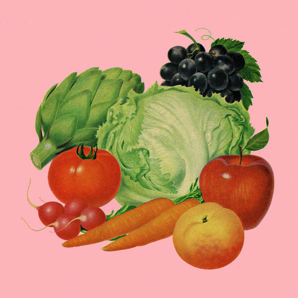 Apple Poster featuring the drawing Fruit and Vegetables by CSA Images