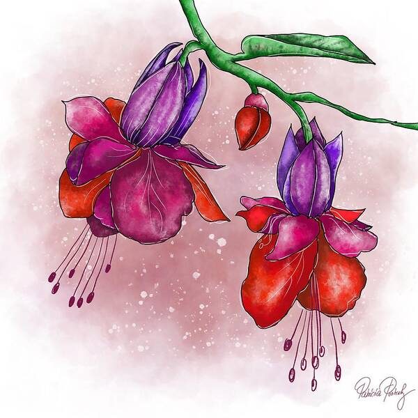 Fuchsias Poster featuring the painting Fuchsia Red Purple by Patricia Piotrak