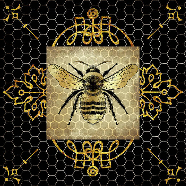 Golden Honey Bee 01 Poster featuring the mixed media Golden Honey Bee 01 by Lightboxjournal