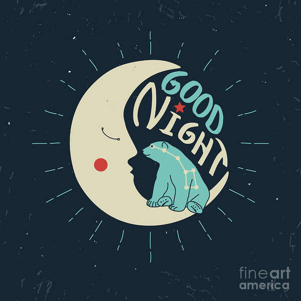 Bed Poster featuring the digital art Good Night Polar Bear With Ursa Major by Ksenia Martianova