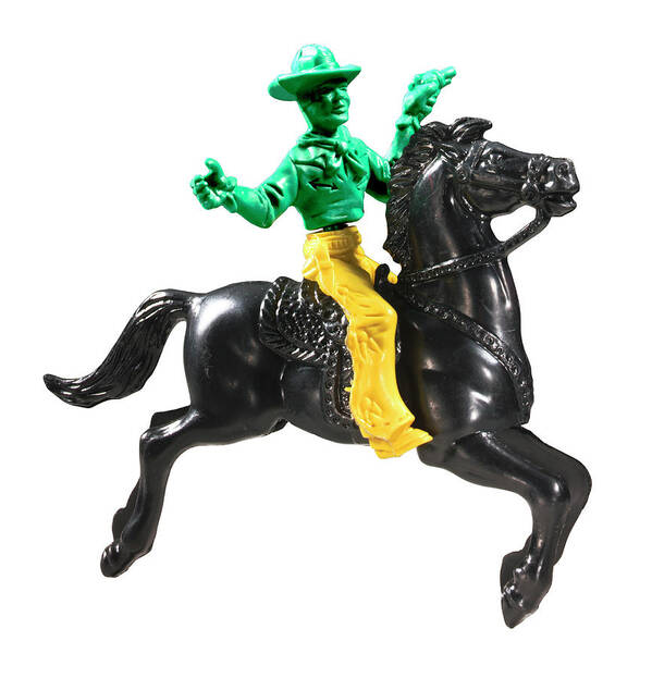 Accessories Poster featuring the drawing Green and Yellow Cowboy on Black Horse by CSA Images