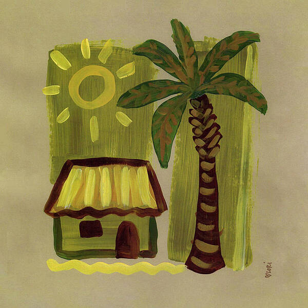 Palm Tree Poster featuring the painting Green Tiki Hut by Cherry Pie Studios