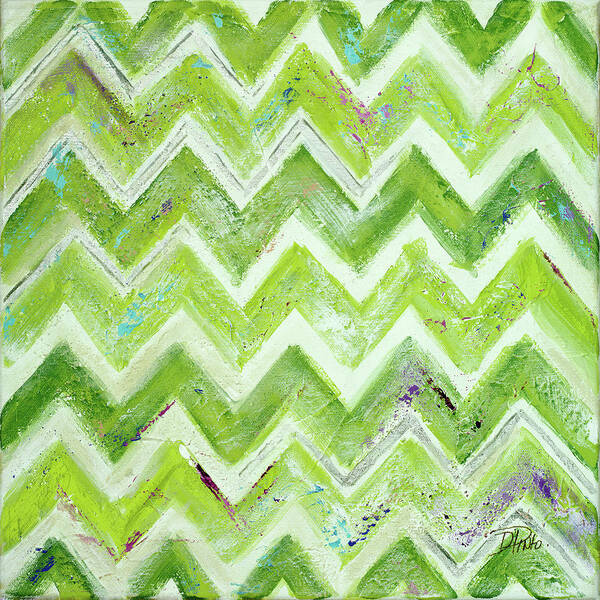 Green Poster featuring the painting Green Zig Zag by Patricia Pinto