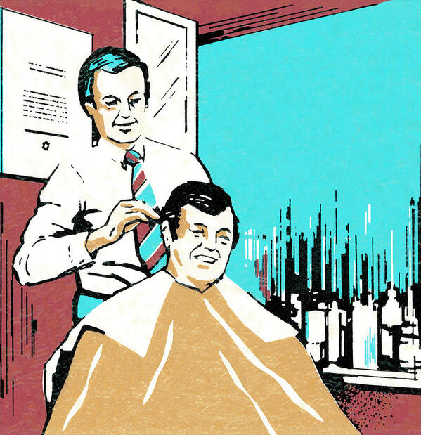 Adult Poster featuring the drawing Haircut at the barber's by CSA Images