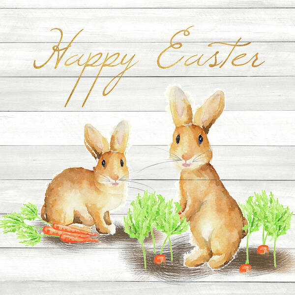 Happy Poster featuring the mixed media Happy Easter Bunnies by Andi Metz