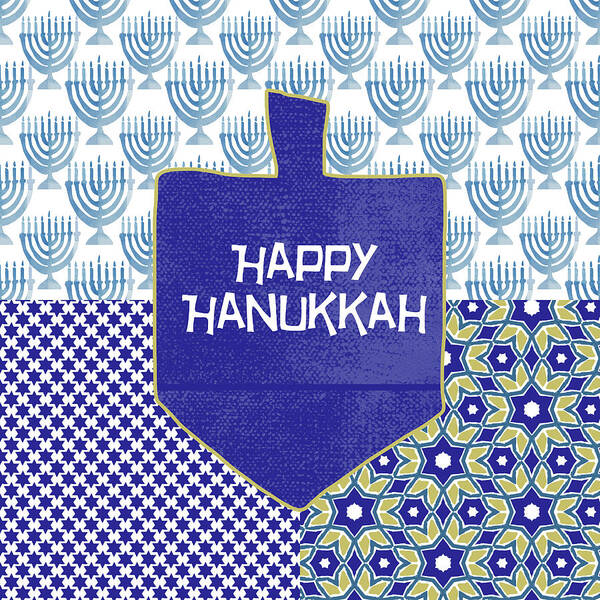 Hanukkah Poster featuring the painting Happy Hanukkah Dreidel 1- Art by Linda Woods by Linda Woods