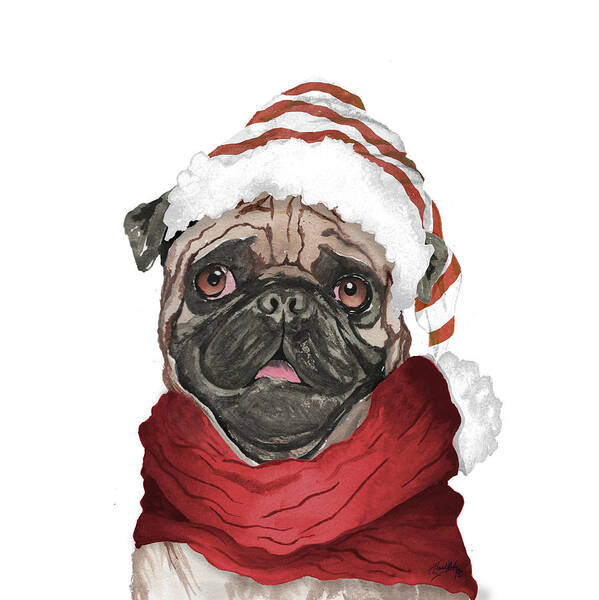 Holiday Poster featuring the painting Holiday Pug by Elizabeth Medley