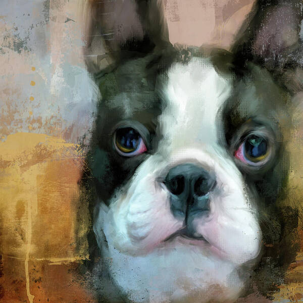 Colorful Poster featuring the painting I Adore You Boston Terrier Art by Jai Johnson