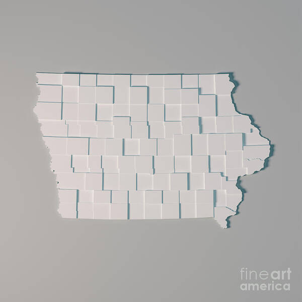 Iowa Poster featuring the digital art Iowa US State Map Administrative Divisions Counties 3D Render by Frank Ramspott