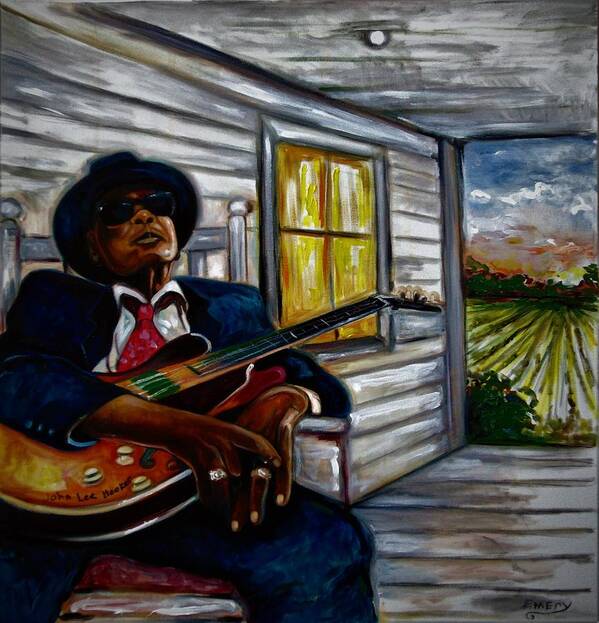 Black Music Poster featuring the painting John Lee Hooker by Emery Franklin