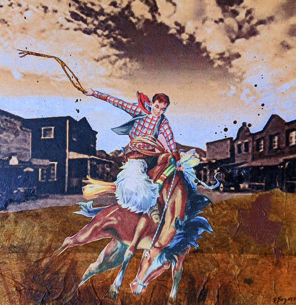 Western Style Paintings Poster featuring the mixed media Kickin' Up Dirt by Elizabeth Bogard