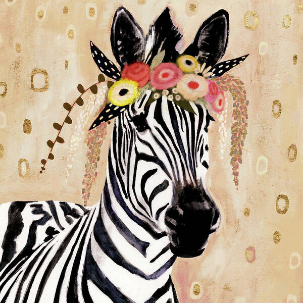Animals Poster featuring the painting Klimt Zebra I by Victoria Borges