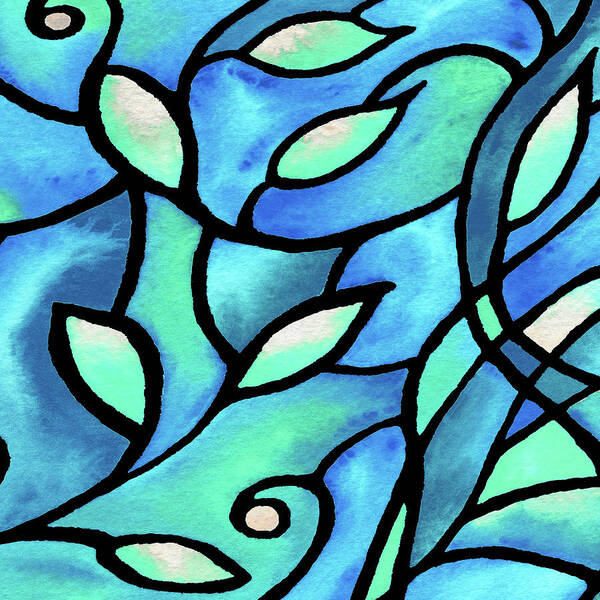 Nouveau Poster featuring the painting Leaves And Curves Art Nouveau Style IX by Irina Sztukowski