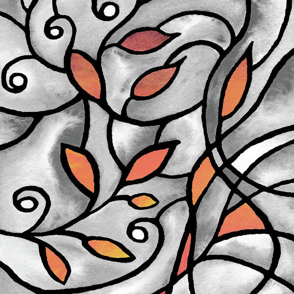 Gray Poster featuring the painting Leaves And Curves Art Nouveau Style XII by Irina Sztukowski