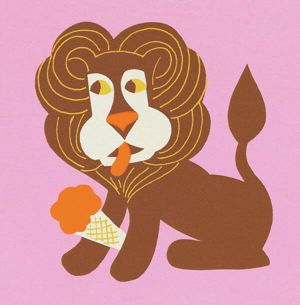 Animal Poster featuring the drawing Lion With Ice Cream Cone by CSA Images