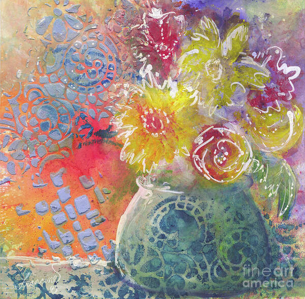 Mixed Media Poster featuring the mixed media Marabu Flowers 1 by Francine Dufour Jones