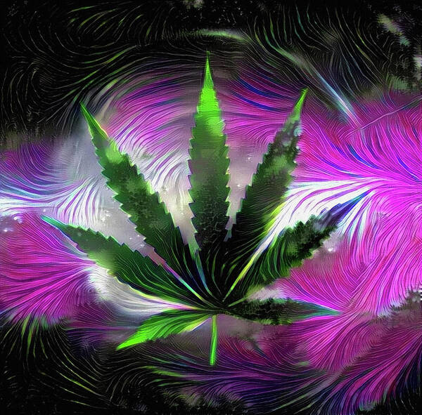 Abstract Poster featuring the digital art Marijuana Leaf by Bruce Rolff