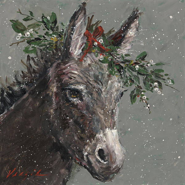 Mary Beth The Christmas Donkey Poster featuring the painting Mary Beth The Christmas Donkey by Mary Miller Veazie