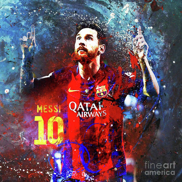 Messi Poster featuring the painting Messi Barcelona Player by Gull G