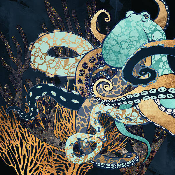 Digital Poster featuring the digital art Metallic Octopus II by Spacefrog Designs