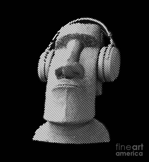 Headphones Poster featuring the digital art Moai wearing headphones by Cu Biz