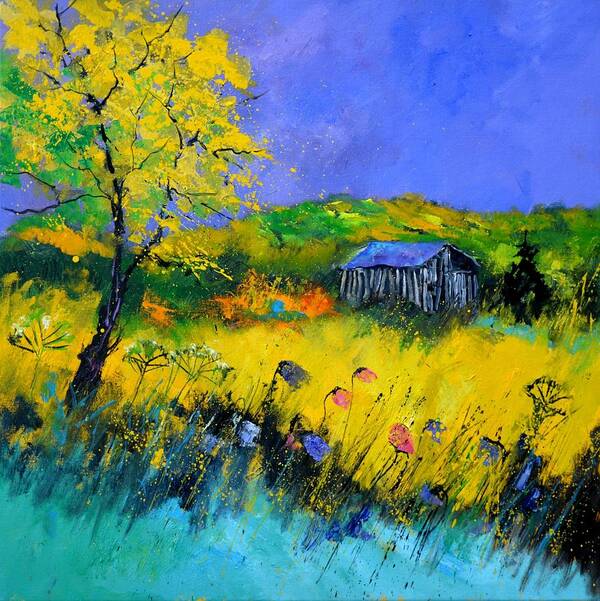 Landscape Poster featuring the painting Old barn in summer by Pol Ledent