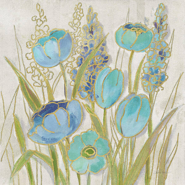 Blue Poster featuring the painting Opalescent Floral II Blue by Silvia Vassileva