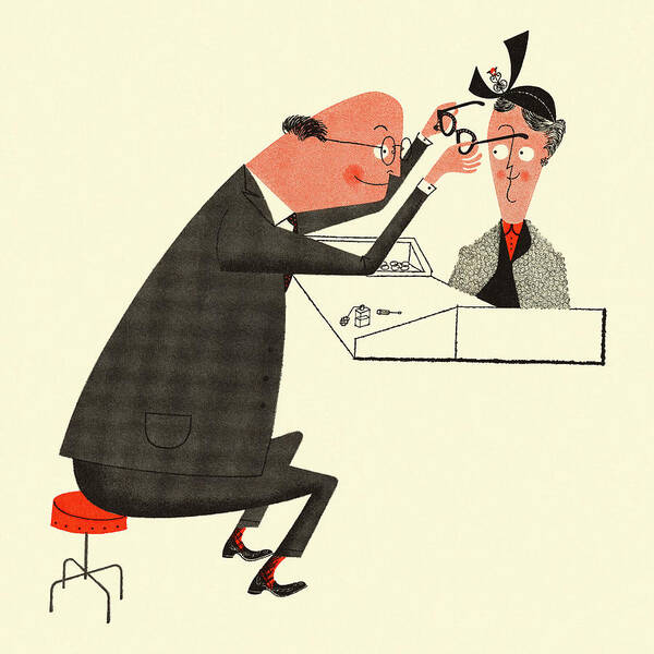 Accessories Poster featuring the drawing Optometrist Fitting a Woman with Glasses by CSA Images