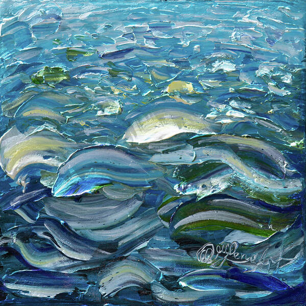 Impasto On Canvas Poster featuring the painting Original Oil Painting with Palette knife on Canvas - Impressionist Roling Blue Sea Waves by OLena Art by Lena Owens - Vibrant DESIGN