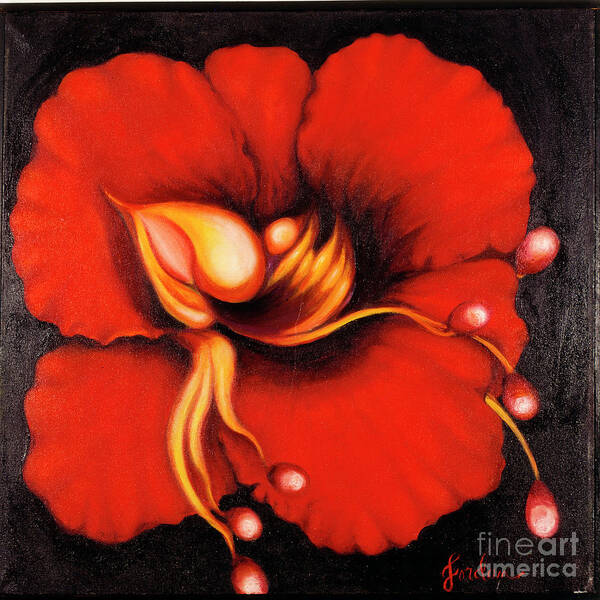 Red Surreal Bloom Artwork Poster featuring the painting Passion Flower by Jordana Sands