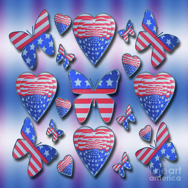 Patriotic Poster featuring the photograph Patriotic Butterflies Hearts by Rockin Docks